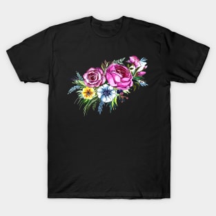Decorative Colorful Hand Drawn Flowers T-Shirt